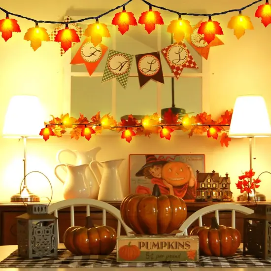 Fall Decor Maples Leaf String Lights - 8.5FT, 10 3D Maple Light (Orange) {5}