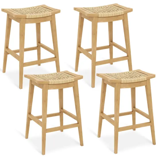 Costway 1/2/4 PCS 29" Teak Wood Bar Stool with Footrest & Saddle Seat Boho Bar Height Stool {9}