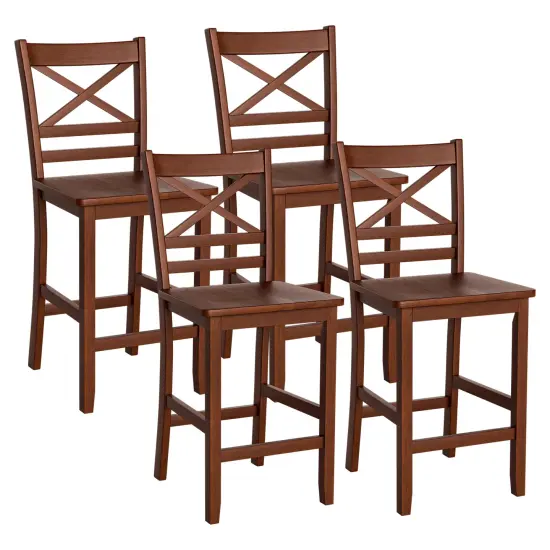 Costway Set of 4 Bar Stools 24'' Counter Height Chairs w/ Rubber Wood Legs Walnut {1}