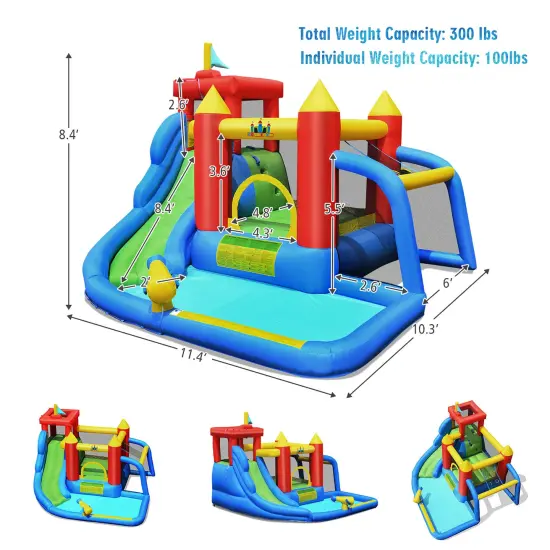 Costway Inflatable Bouncer Water Slide Bounce House Splash Pool {2}