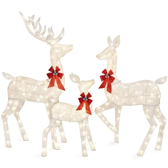 Best Choice Products 3-Piece Lighted Christmas Deer Set Outdoor Yard Decoration with 360 LED Lights, Stakes White {1}