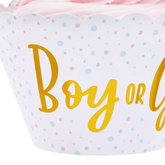 48 Pack Girl or Boy Cupcake Wrappers and 48 Toppers, Gender Reveal Party Supplies Blue {7}