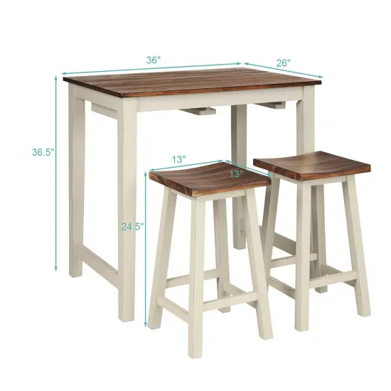 Costway 3-Piece Bar Table Set Counter Pub Table& 2 Saddle Bar Stools w/ Hanging Design {2}