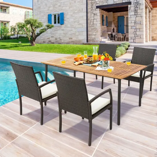 Costway Patio Rectangular Acacia Wood Dining Table with 1.9''Umbrella Hole Indoor&Outdoor {4}