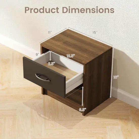 Costway Modern Nightstand Bedside Table with Drawer Open Storage Shelf for Small Spaces Light Gray/Oak&White/Natural&White/Natural/White/Dark Gray/Brown {3}