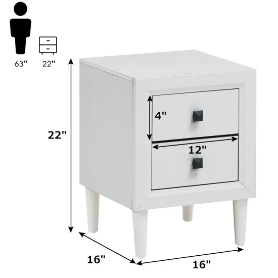 Costway 2 PCs Nightstand End Bedside Coffee Table Wooden Leg Storage Drawers White {2}