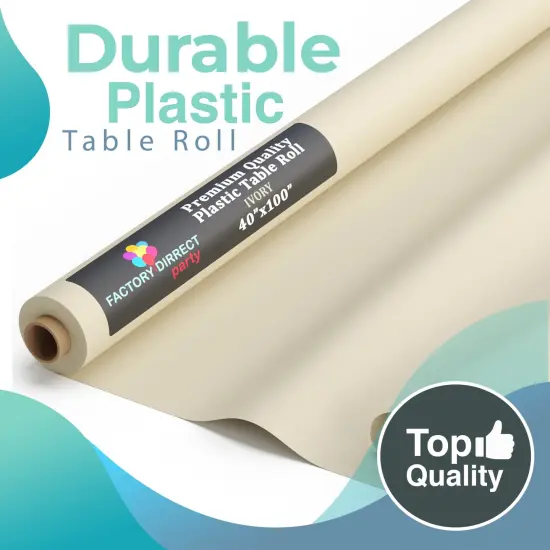 Exquisite Plastic Table Cover Roll &ndash; 40" x 100' Disposable Tablecloth Roll &ndash; Premium Thick 0.5 MIL Plastic Banquet Roll &ndash; Party Table Cover Roll for Events & Catering Ivory {2}