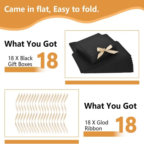 18Pack Gift Boxes with Lids, 6.5X6.5X2 Inch Small Gift Boxes, Present Box with Ribbon, Black Boxes for Gifts, Wedding, Birthday Party, Baby shower, Candy, Candle {5}