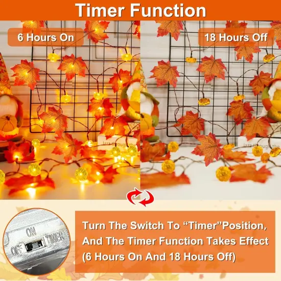 2 Pack & Timer - Fall Garland with Pumpkin Lights - 60 LED 20 Ft (3D) {5}