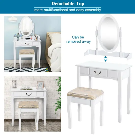 Costway Vanity Table Jewelry Makeup Desk Bench Dresser Stool {5}