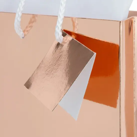 20-Pack Small Metallic Gift Bags with Handles, 5.5x2.5x7.9-Inch Paper Bags with Foil Coating, White Tissue Paper Sheets, and Tags for Small Business (Rose Gold) {3}