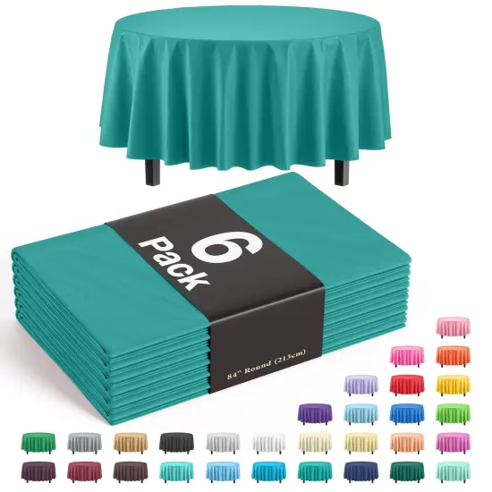 Exquisite Disposable Round Plastic Tablecloths &ndash; 6 Pack 84" Disposable Table Cloths &ndash; Indoor/Outdoor Party Tablecloth &ndash; Round Plastic Table Cover for Events & Party Supplies Teal {1}