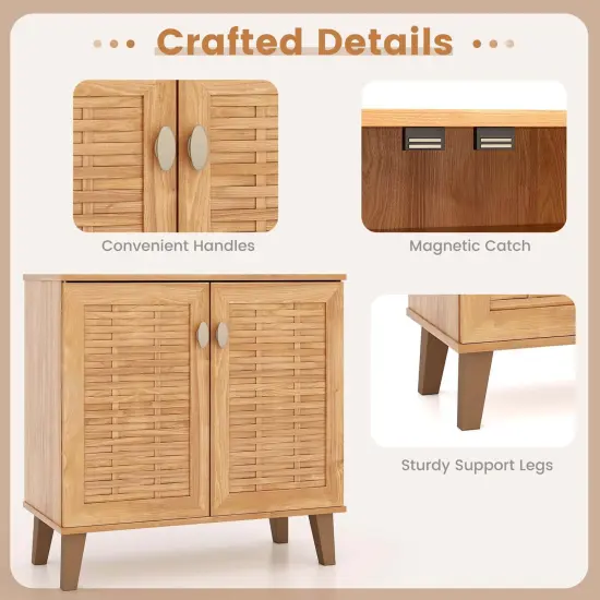 Costway 2-Door Shoe Cabinet with Ventilated Woven Doors & 3 Removable Shelves for Entryway {6}