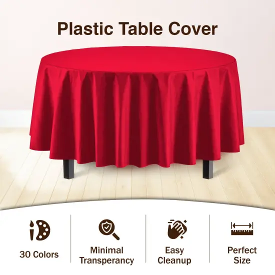 Exquisite Disposable Round Plastic Tablecloths &ndash; 12 Pack 84" Disposable Table Cloths &ndash; Indoor/Outdoor Party Tablecloth &ndash; Round Plastic Table Cover for Events & Party Supplies Red {4}