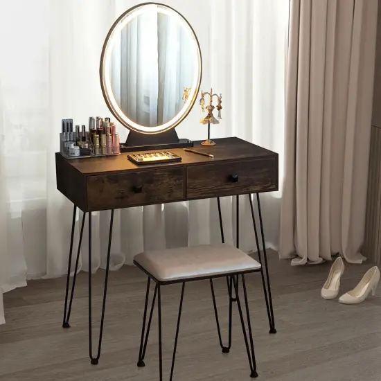 Costway Vanity Makeup Dressing Table W/ 3 Lighting Modes Mirror Touch Switch Rustic\Coffee {9}