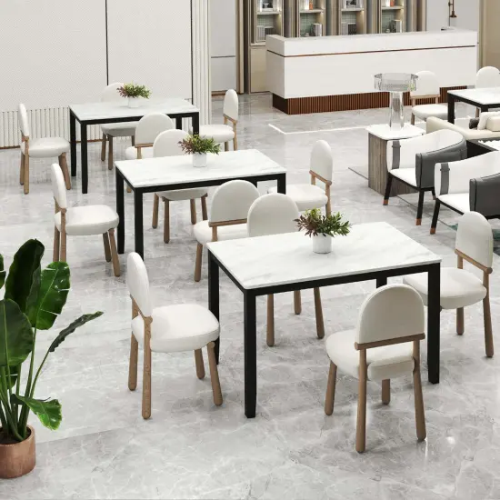 Costway Dining Table 45" Rectangular Mid Century Kitchen Table with Faux Marble Tabletop {5}