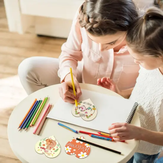 Wooden Heart Ornaments to Paint Mothers Day Decoration Cutouts Unfinished 24PCS 3.5 x 3 inches, DIY Blank Wood Discs Ornament for Home Crafts Hanging Valentine Day Father's Thanksgiving Decoration {3}