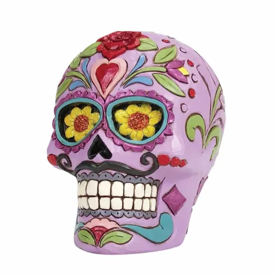 Jim Shore 4.5 Inch Colorful Calavera Halloween Figurine , Lightweight Halloween Decor Halloween Skull Flowers Purple {3}