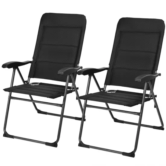 Costway 2PCS Patio Folding Chairs Back Adjustable Reclining Padded Garden Furniture {5}