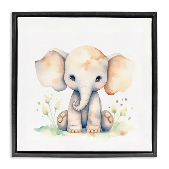 Stupell Industries Sitting Baby Elephant Framed Floater Canvas Wall Art Design by Andrea Haase {6}