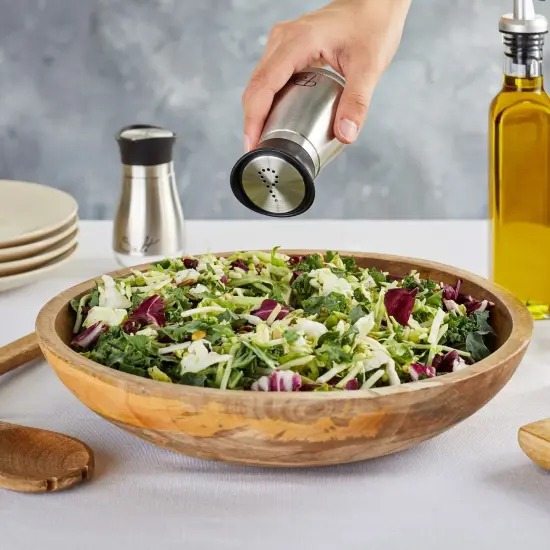 Stainless Steel Salt and Pepper Shaker Set with Glass Bottom, Perforated "S" and "P" Caps - Modern Kitchen Counter Decor (4oz) Silver {7}