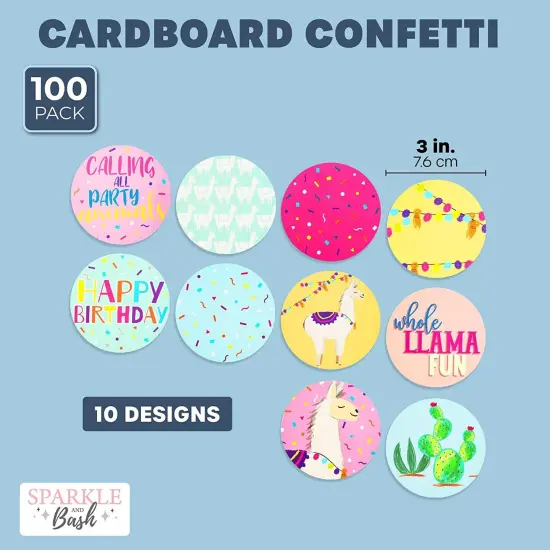 Llama Confetti for Baby Showers, Birthday Parties (10 Designs, 100 Pack, 3 in.) Multicolor {2}