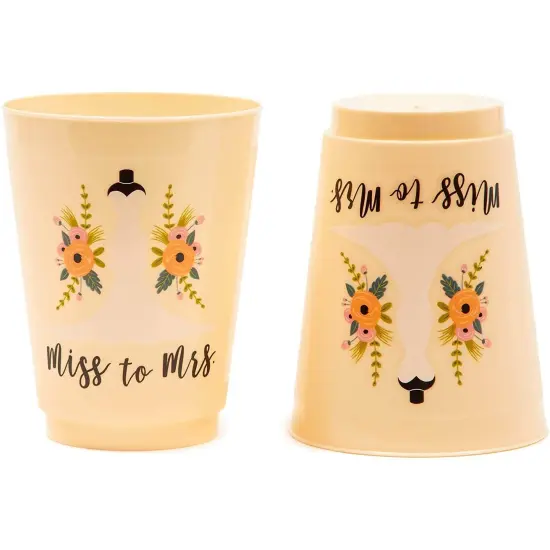 Plastic Party Cups for Bachelorette Party and Bridal Shower, Miss to Mrs. (16 Pack) Orange {6}