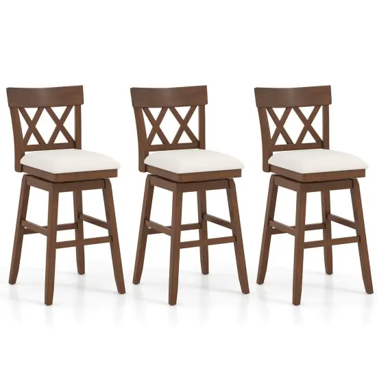 Costway 1/2/3/4 PCS 30" Bar Stool Wooden Chair with Contoured Backrest Swivel Padded Seat for Kitchen Beige {9}