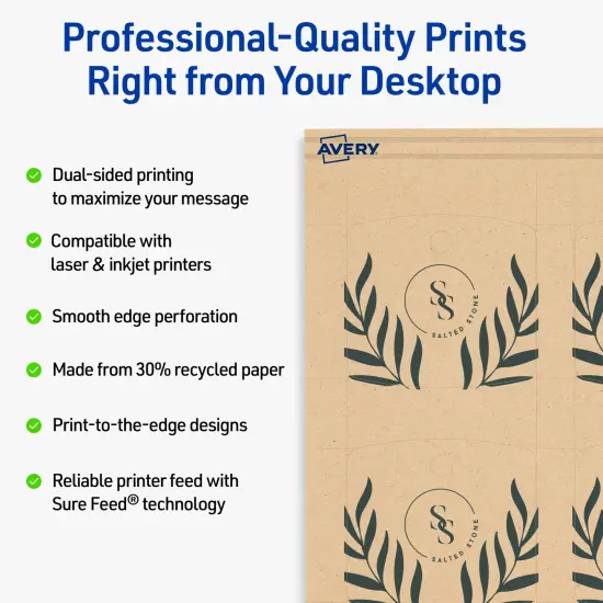 Avery Printable Arched Square Printable Tags, Sure Feed Technology, 2" x 2-3/16", Matte Kraft Brown Cardstock, Print-to-The-Edge, Laser/Inkjet Printable, 120 Total {8}