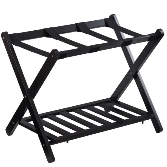 Costway Folding Luggage Rack with Shelf Travel Suitcase Shoe Storage Holder Wood Stand {7}
