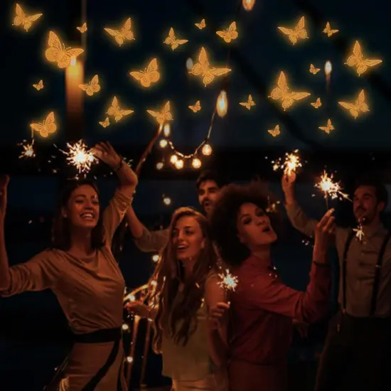 Glow in The Dark 3D Butterfly 24 Pcs 3 Sizes, Luminous Butterfly Stickers for Ceiling or Wall, Glow in The Dark Party Supplies, Removable Luminous Stickers for Kids Babys Nursery (Orange) {3}