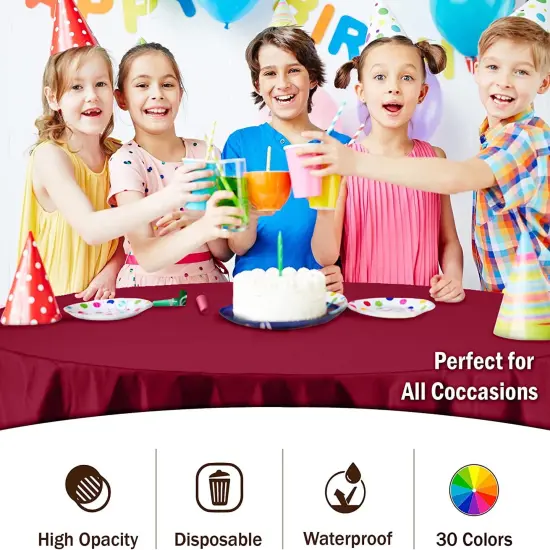 Exquisite Disposable Round Plastic Tablecloths &ndash; 12 Pack 84" Disposable Table Cloths &ndash; Indoor/Outdoor Party Tablecloth &ndash; Round Plastic Table Cover for Events & Party Supplies Burgundy {2}