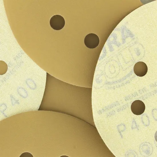 400 Grit - 5" Gold DA Sanding Discs - 8-Hole Pattern Hook and Loop - Box of 50 {3}