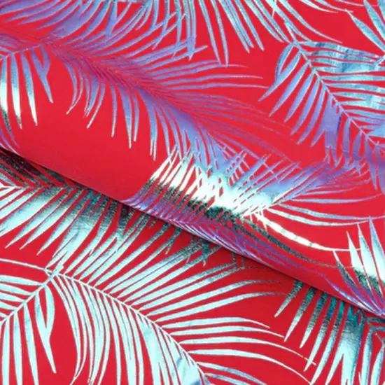 Electric Palm Foil Printed Spandex Fabric Purple {3}
