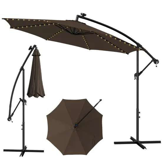 Costway 10FT Patio Solar-Lighted 112 LED Cantilever Offset Umbrella Crank Tilt Outdoor {8}