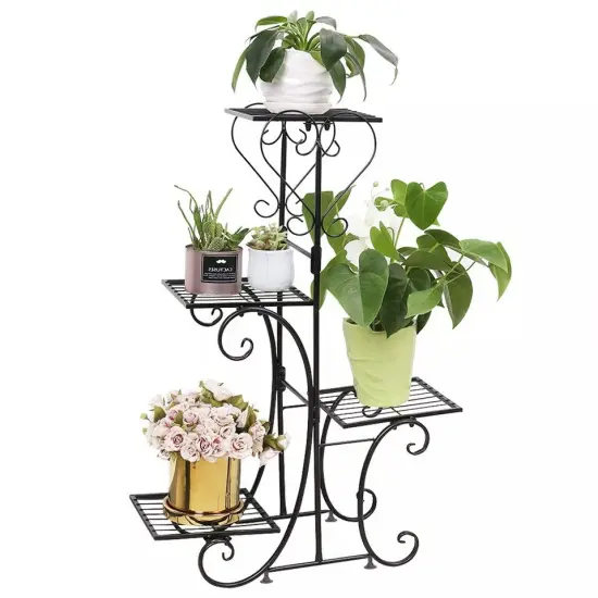 Non-Slip 4 TIER Metal Shelves Flower Pot Plant Stand Indoor Outdoor Garden Patio {3}