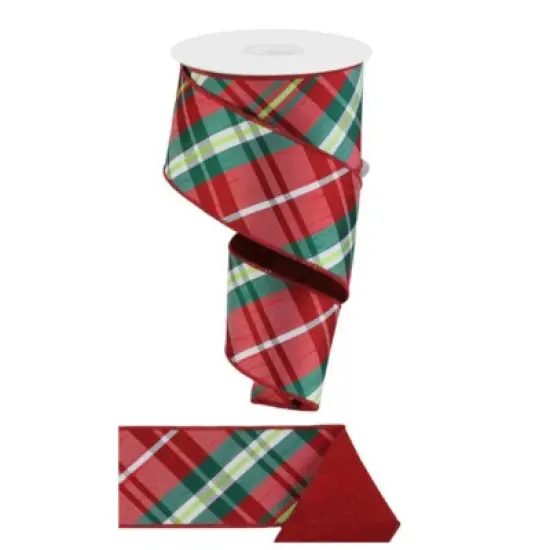 2.5" x 10yd Red and Green Christmas Plaid Wired Ribbon - Festive Holiday Craft and Decoration Ribbon -RGX00652W {1}