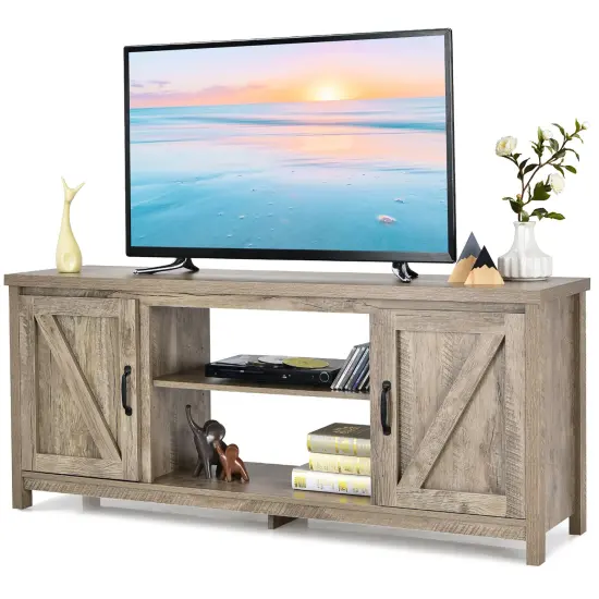 Costway 59'' TV Stand Media Console Center w/ Storage Cabinet for 65'' TV Natural\Black\Coffee {9}