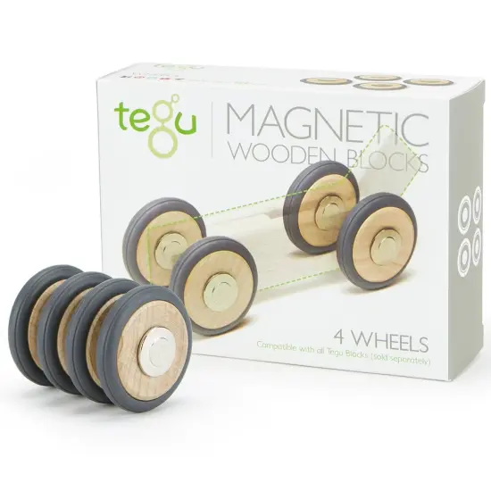 Magnetic Wooden Blocks, Wheels Accessory, 4-Pack {1}