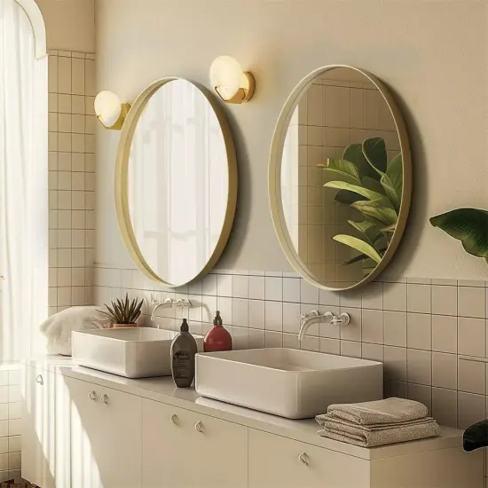 Brushed Gold Oval Mirror for Bathroom Vanity Antirust Aluminum Frame Wall Mirror {2}