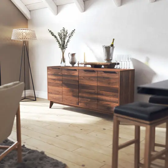 Emma and Oliver Beverly Mid-Century Modern Wooden Buffet with Soft Close Doors, Shelving and Sleek Tapered Legs with Protective Floor Glides Dark Walnut {6}