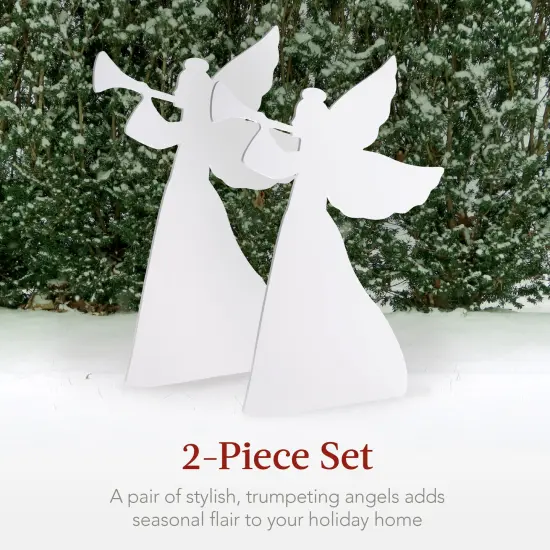 Best Choice Products 3ft Set of 2 Christmas Angel Yard Decorations w/ Weather-Resistant PVC, 4 Stakes White {3}