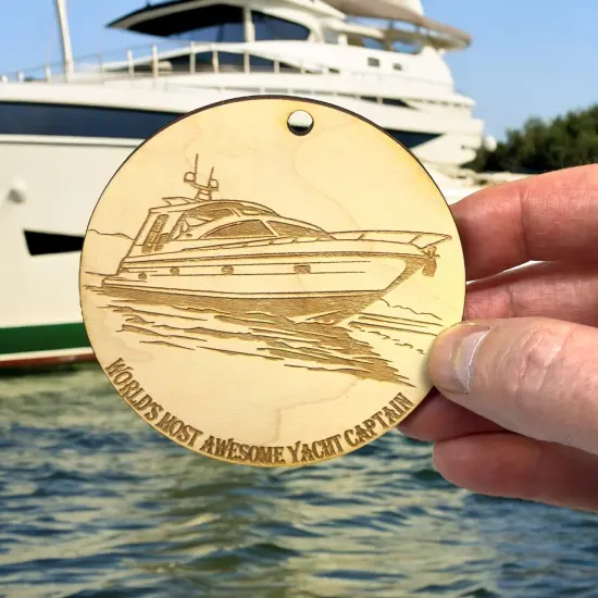 Ornament - World's Most Awesome Yacht Captain Raw Wood {5}