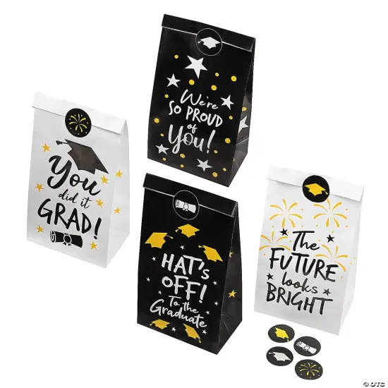 Graduation Paper Treat Bags with Stickers 5" x 10" Bulk 48 {4}