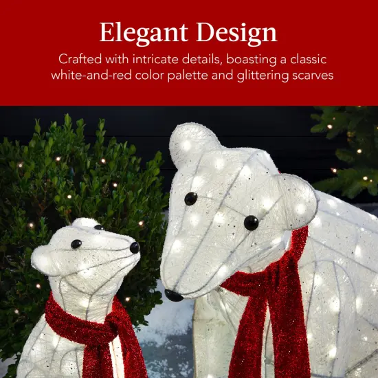 Best Choice Products Large Lighted Polar Bear Family w/ 145 Pre-Strung LED Lights, Zip Ties, Ground Stakes - Red/White {7}
