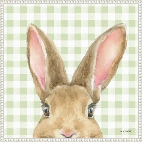 Garden Bunnies VII Green by Leslie Trimbach Framed Canvas Wall Art {1}