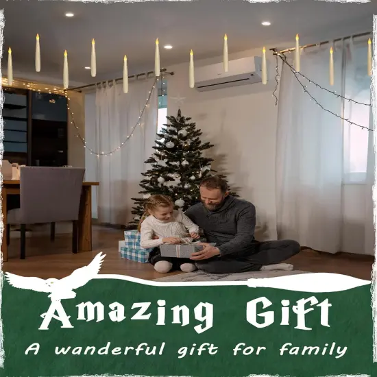 12 Pieces Floating Candles with Magic Wand Remote(6/18H Timer), 6.1" Hanging Flameless Taper Candles, Battery Operated Flickering Warm Light, Halloween Christmas Wedding Party Decor & Gift(Ivory) {3}