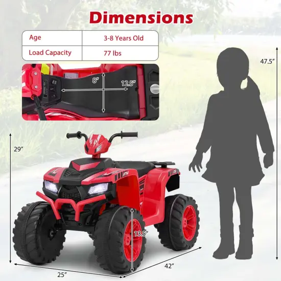 Honeyjoy 24V Kids Ride-On Electric ATV 4-Wheeler Quad Car with Wireless Connection Black/Blue/Pink/Red/Purple {3}