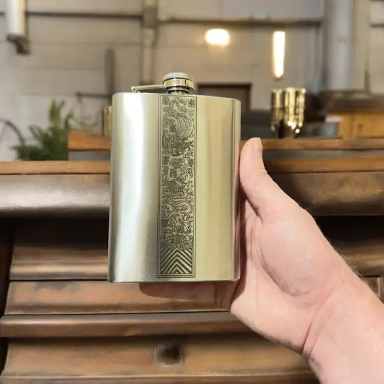 8oz Chinese Dragon and Phoenix Stainless Steel Flask {5}