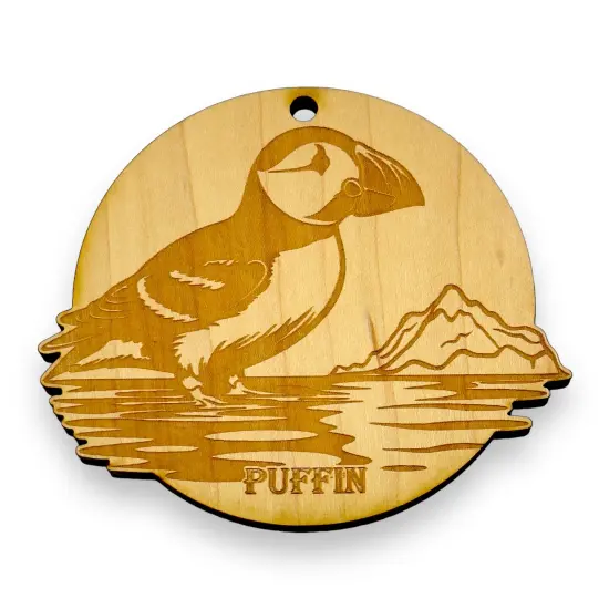 Ornament - Puffin Bird Raw Wood {1}